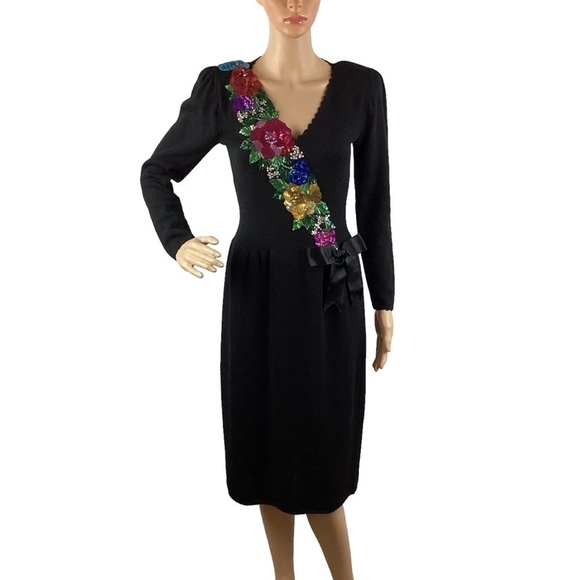 Vintage Don Sayres for Wellmore Dress Size 6 Black Wool Blend - Picture 2 of 6
